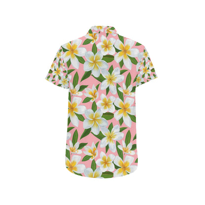 White Plumeria Pattern Print Design PM011 Men's Short Sleeve Button Up Shirt