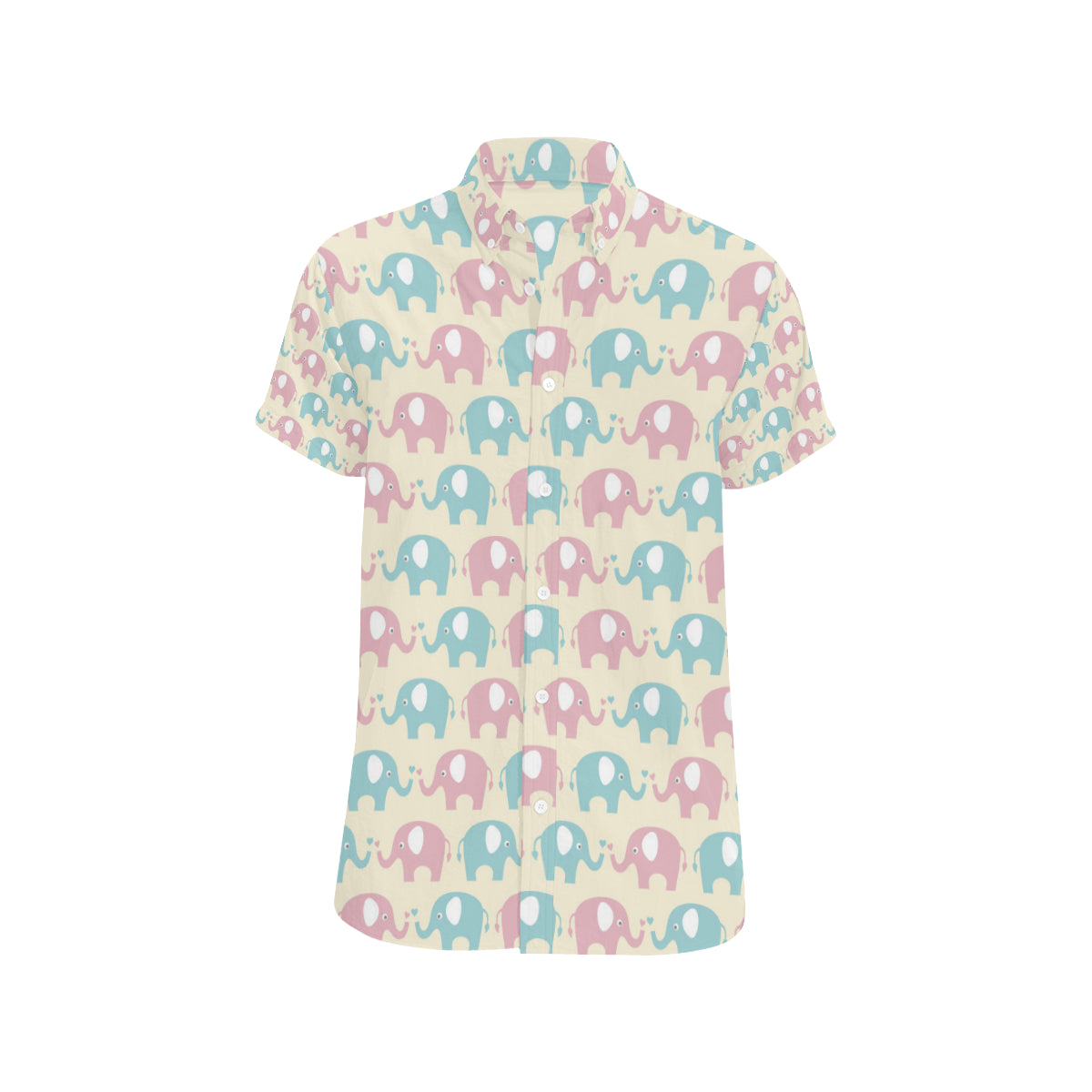 Elephant Baby Pastel Print Pattern Men's Short Sleeve Button Up Shirt