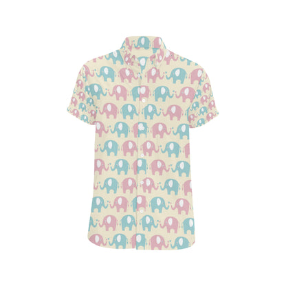 Elephant Baby Pastel Print Pattern Men's Short Sleeve Button Up Shirt