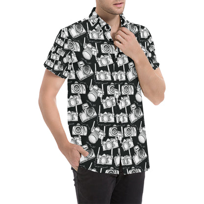 Camera Pattern Print Design 01 Men's Short Sleeve Button Up Shirt