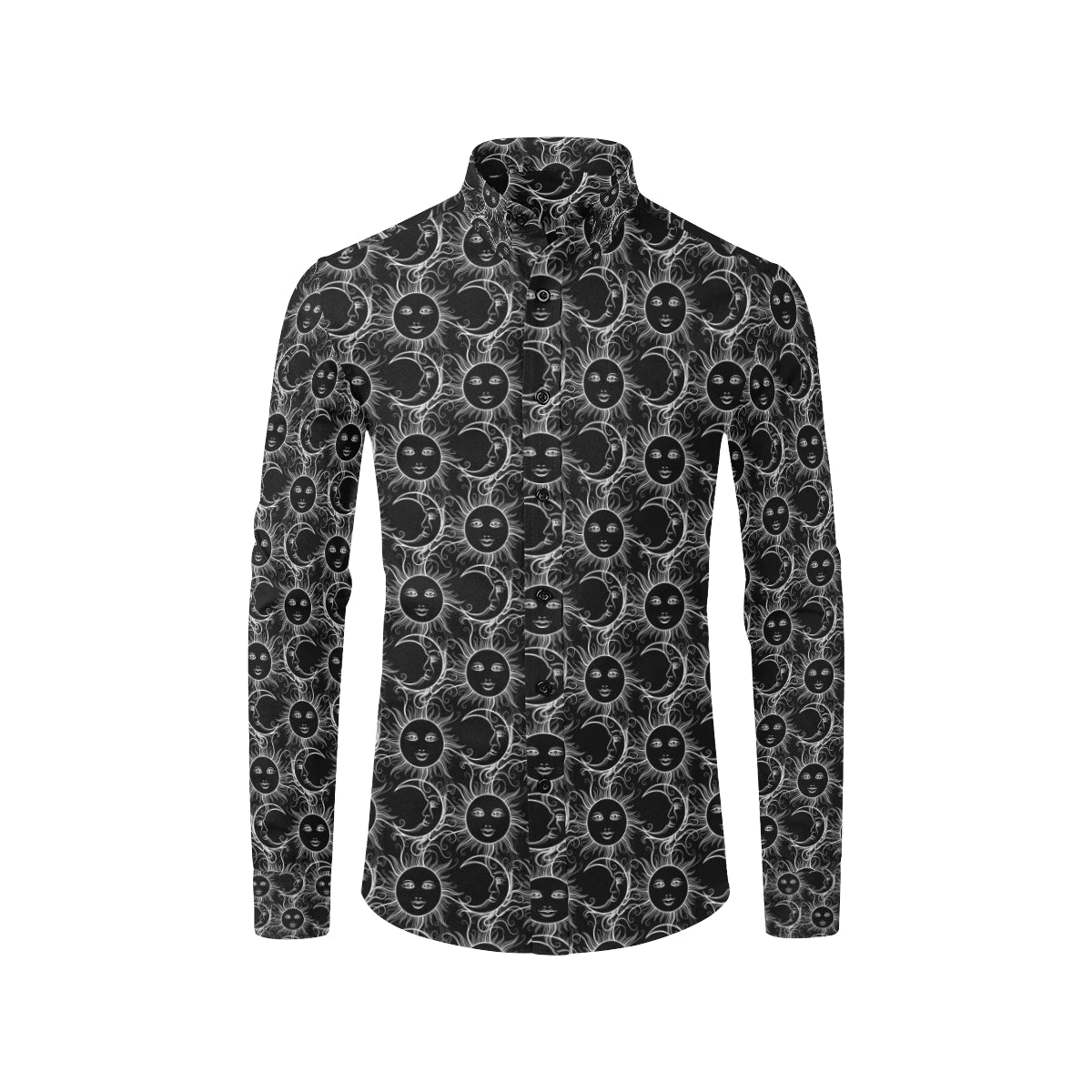 Sun Moon White Design Themed Print Men's Long Sleeve Shirt