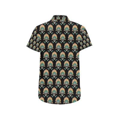 American indian Skull Pattern Men's Short Sleeve Button Up Shirt