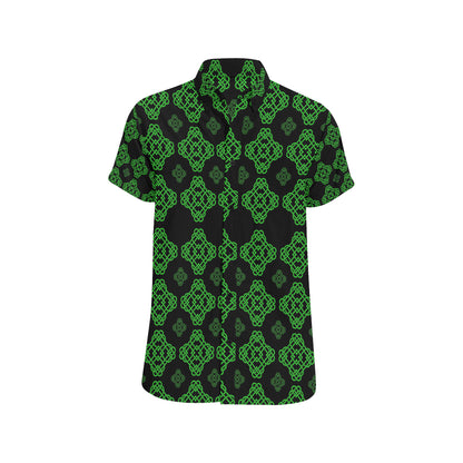 Celtic Knot Green Neon Design Men's Short Sleeve Button Up Shirt