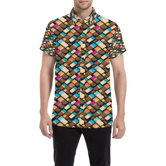 Chocolate Pattern Print Design 02 Men's Short Sleeve Button Up Shirt