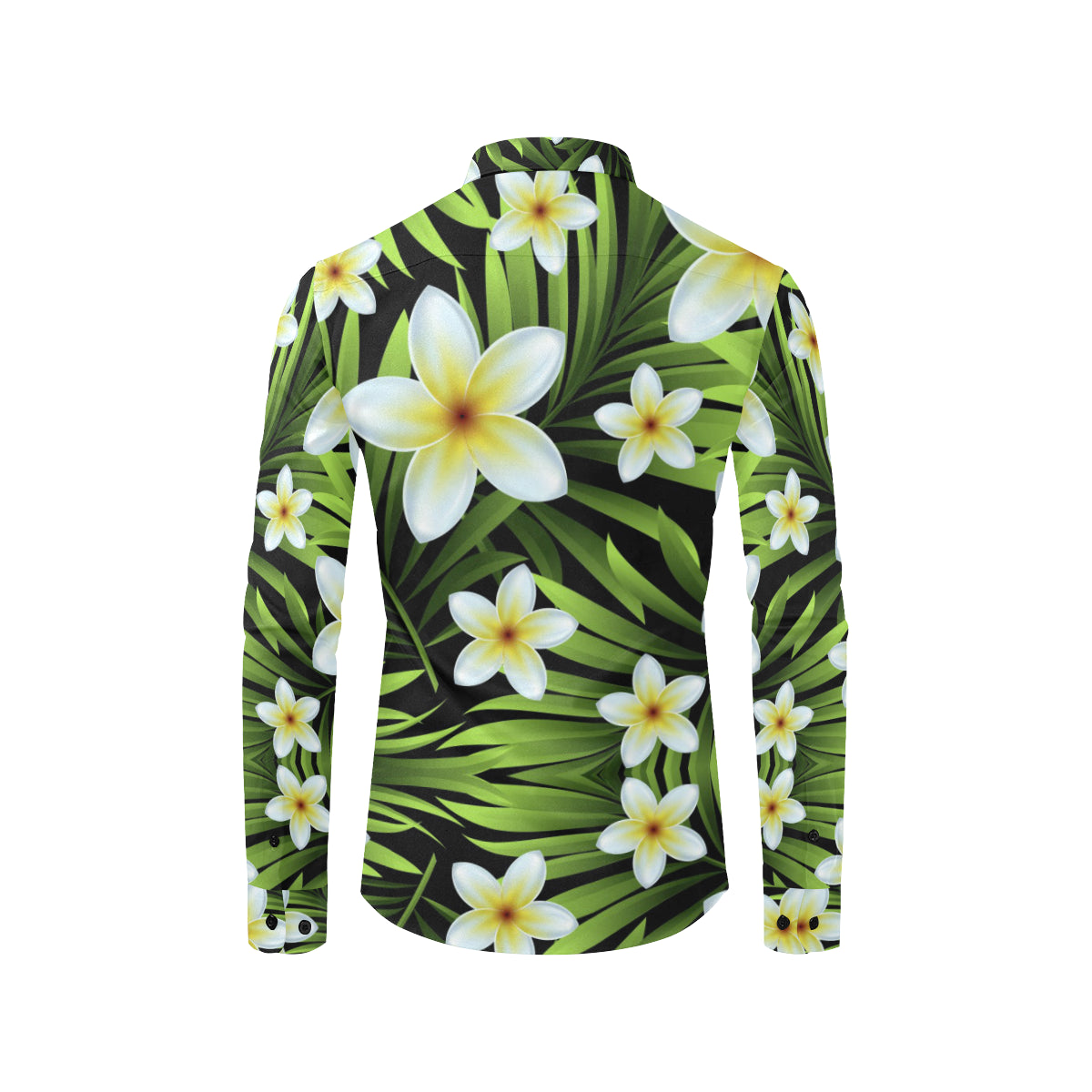 White Plumeria Pattern Print Design PM06 Men's Long Sleeve Shirt