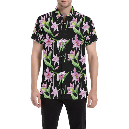 Amaryllis Pattern Print Design AL08 Men's Short Sleeve Button Up Shirt