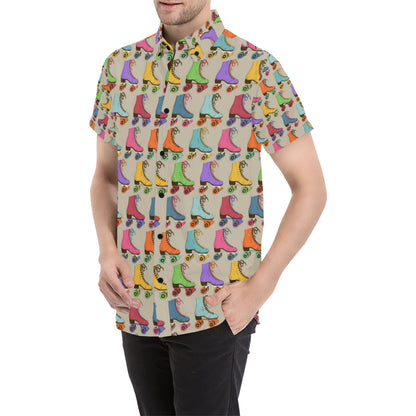Roller skate Pattern Print Design A01 Men's Short Sleeve Button Up Shirt