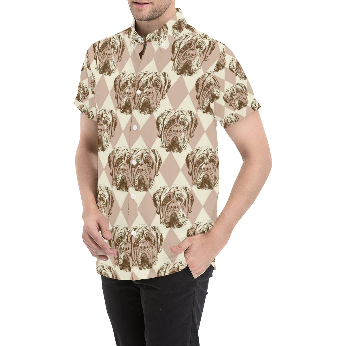 Mastiffs Pattern Print Design 01 Men's Short Sleeve Button Up Shirt