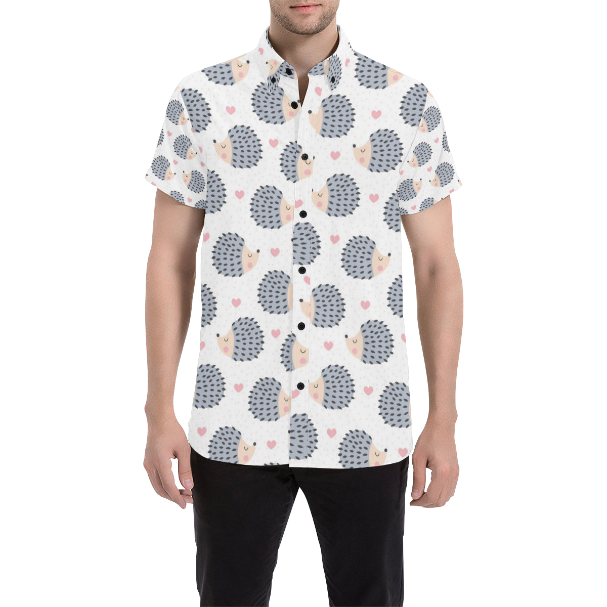 Hedgehog Baby Pattern Print Design 03 Men's Short Sleeve Button Up Shirt