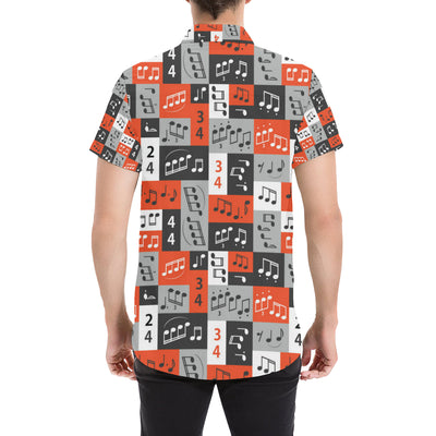 Music Note Design Themed Print Men's Short Sleeve Button Up Shirt