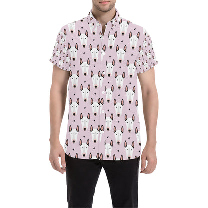 Bull Terrier Pink Print Pattern Men's Short Sleeve Button Up Shirt