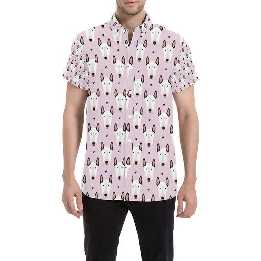 Bull Terrier Pink Print Pattern Men's Short Sleeve Button Up Shirt