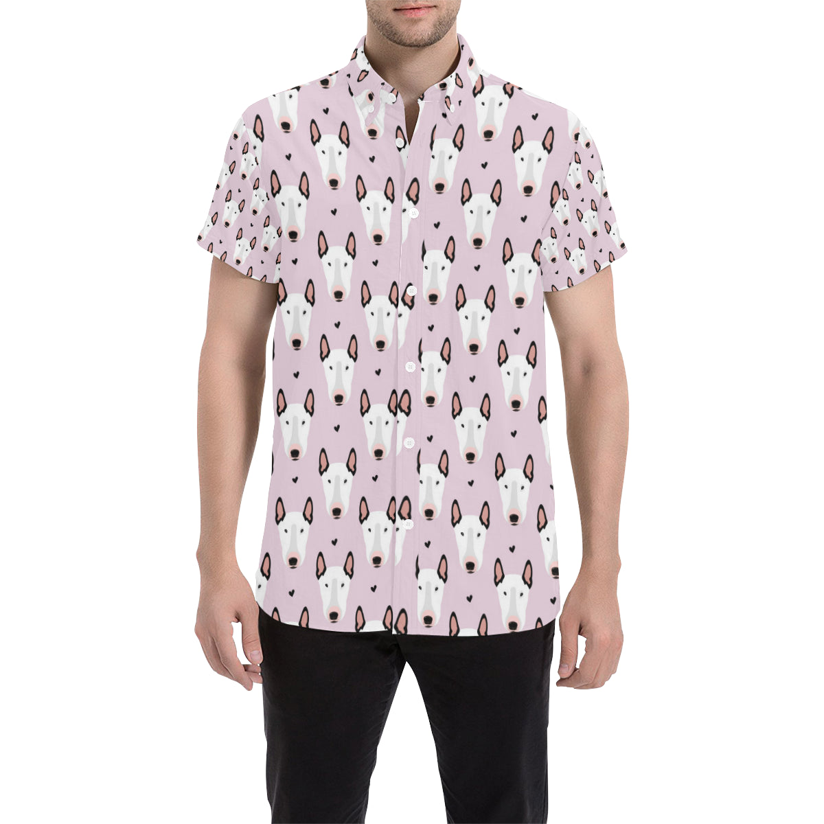 Bull Terrier Pink Print Pattern Men's Short Sleeve Button Up Shirt