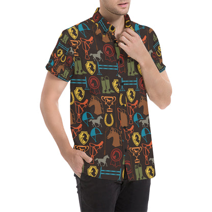 Equestrian Equipment Horse Colorful Men's Short Sleeve Button Up Shirt