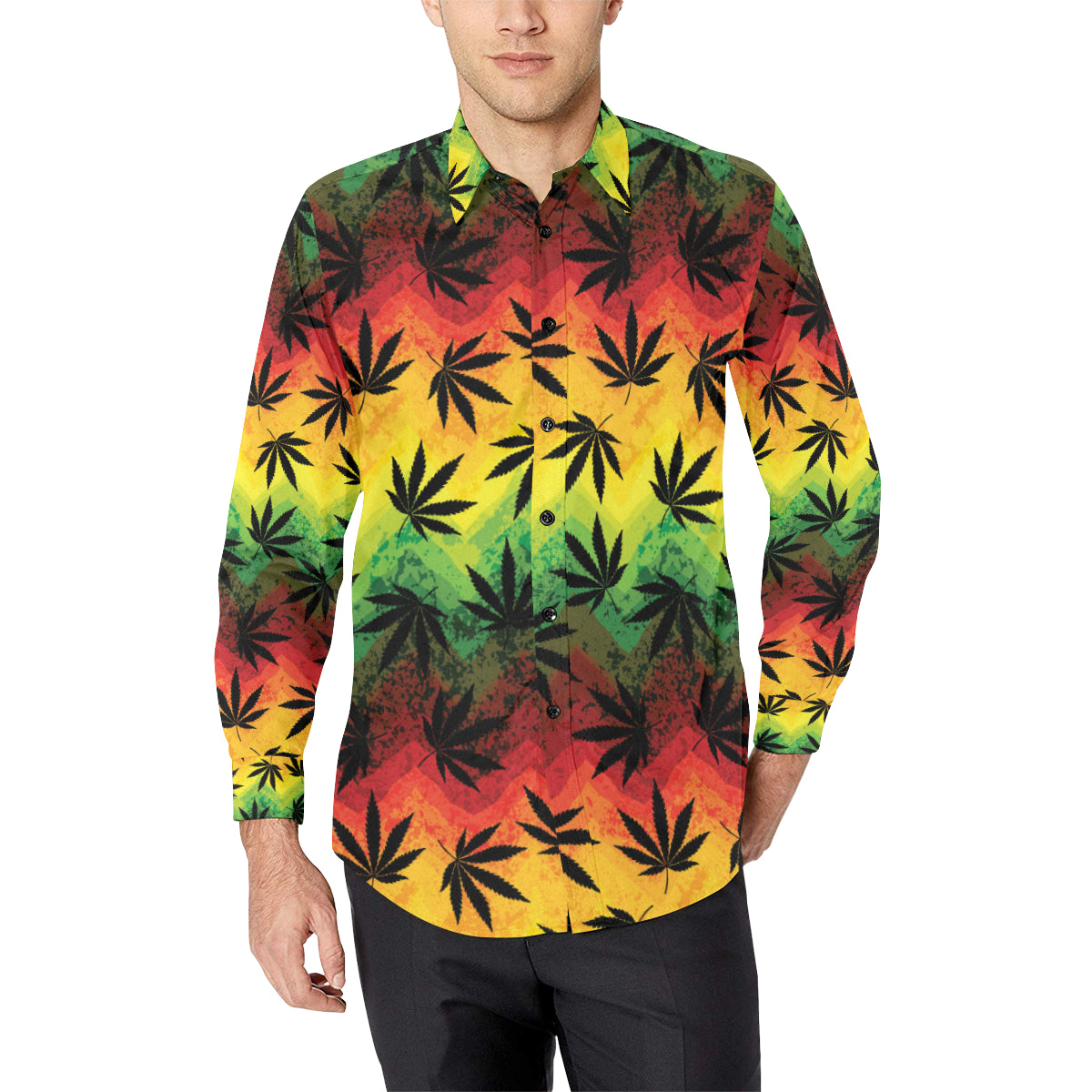 Rasta Pattern Print Design A02 Men's Long Sleeve Shirt