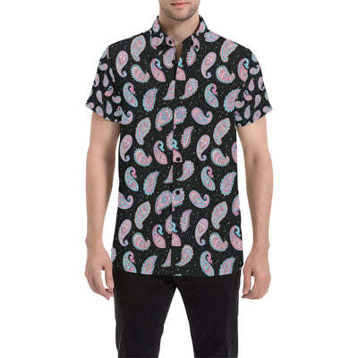 Paisley Pink Design Mandala Print Men's Short Sleeve Button Up Shirt