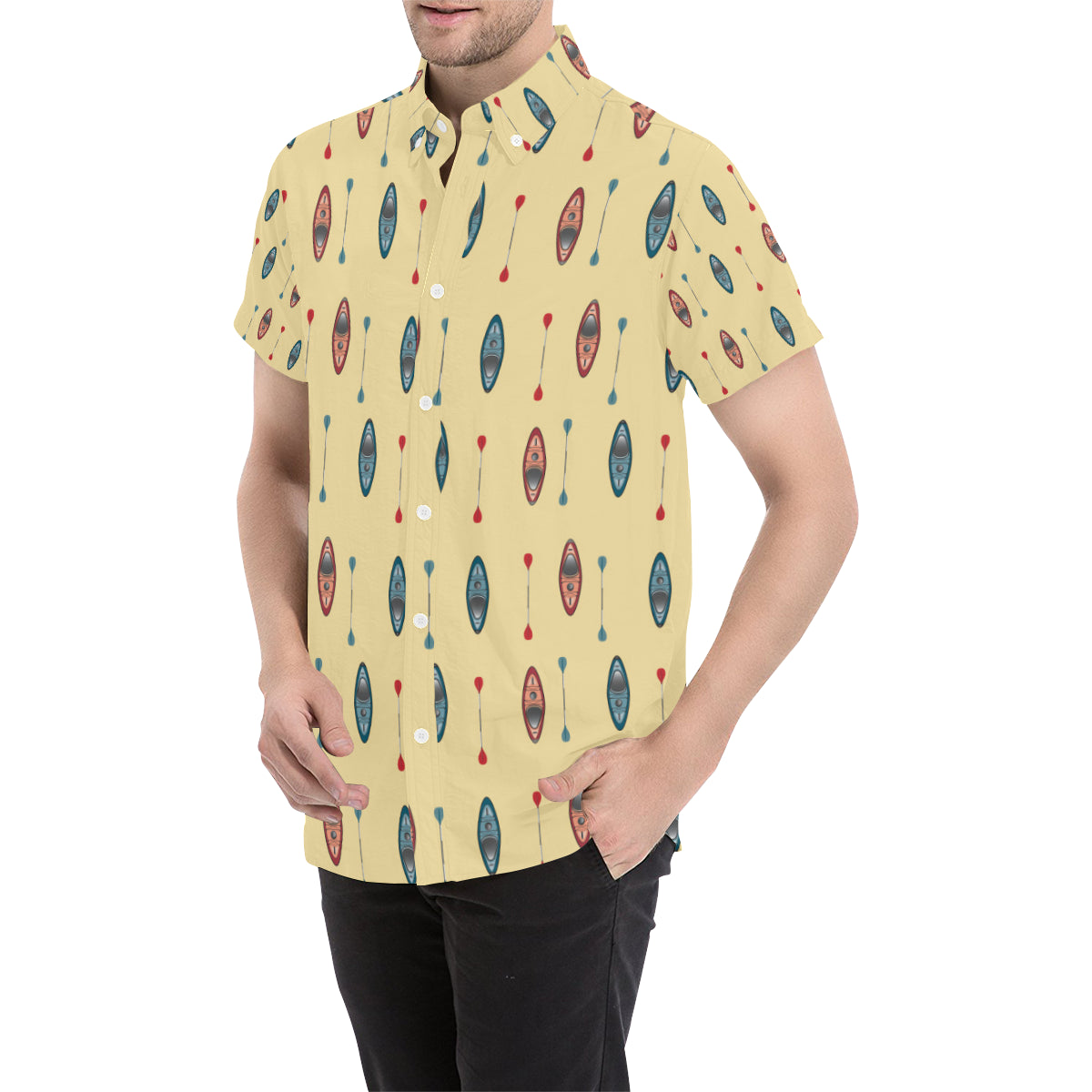 Kayak Pattern Print Design 02 Men's Short Sleeve Button Up Shirt