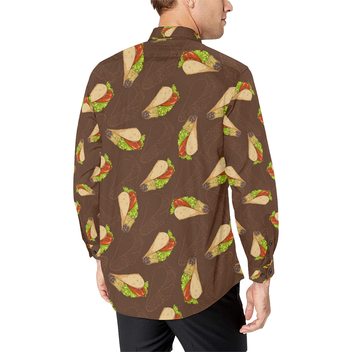 Taco Pattern Print Design TC08 Men's Long Sleeve Shirt
