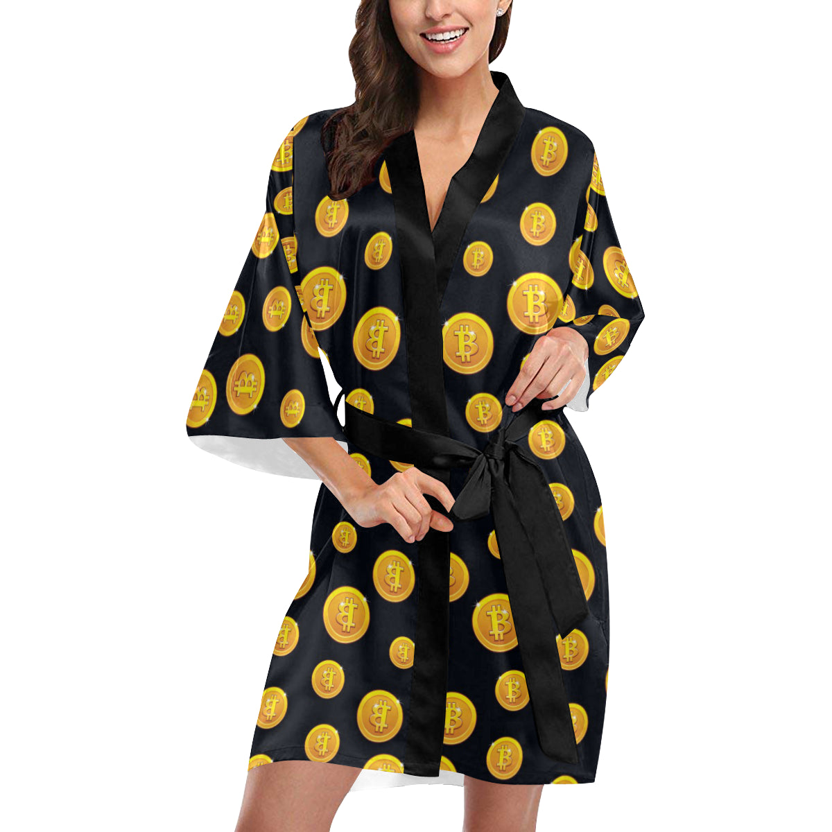 Bitcoin Pattern Print Design DO04 Women's Short Kimono