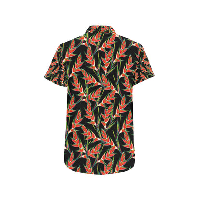 Heliconia Pattern Print Design HL010 Men's Short Sleeve Button Up Shirt