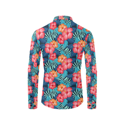 Red Hibiscus Pattern Print Design HB02 Men's Long Sleeve Shirt