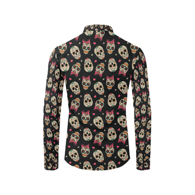 Sugar Skull Pink Bow Themed Print Men's Long Sleeve Shirt