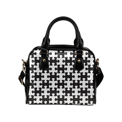 Puzzle Black White Pattern Print Design A02 Shoulder Handbag