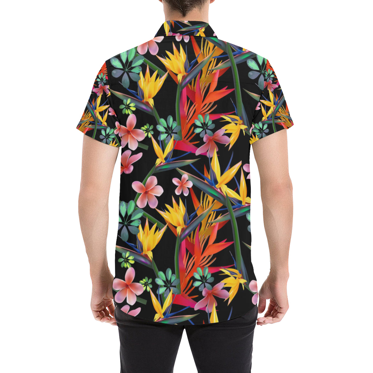Tropical Flower Pattern Print Design TF015 Men's Short Sleeve Button Up Shirt