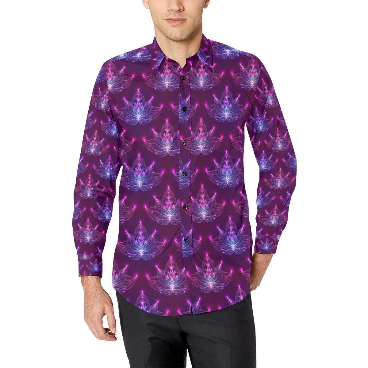 lotus Pattern Print Design LO01 Men's Long Sleeve Shirt