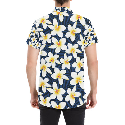 Plumeria Pattern Print Design PM026 Men's Short Sleeve Button Up Shirt