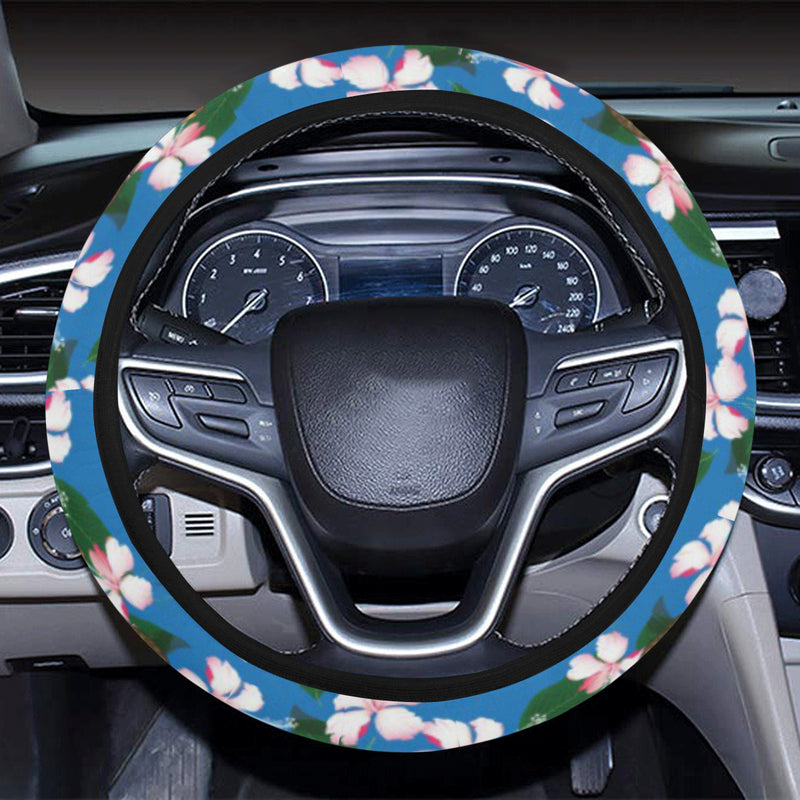 Sea Turtle Pink Hibiscus Hawaiian Print Steering Wheel Cover with Elastic Edge