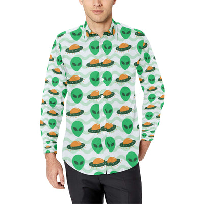 Alien UFO Pattern Print Design 04 Men's Long Sleeve Shirt