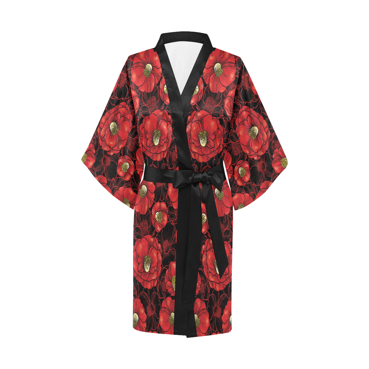 Camellia Pattern Print Design CM06 Women's Short Kimono
