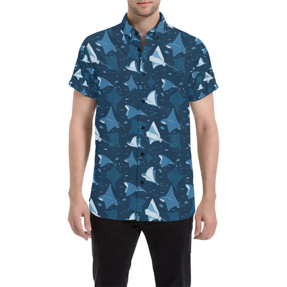 Manta Ray Pattern Print Design 02 Men's Short Sleeve Button Up Shirt