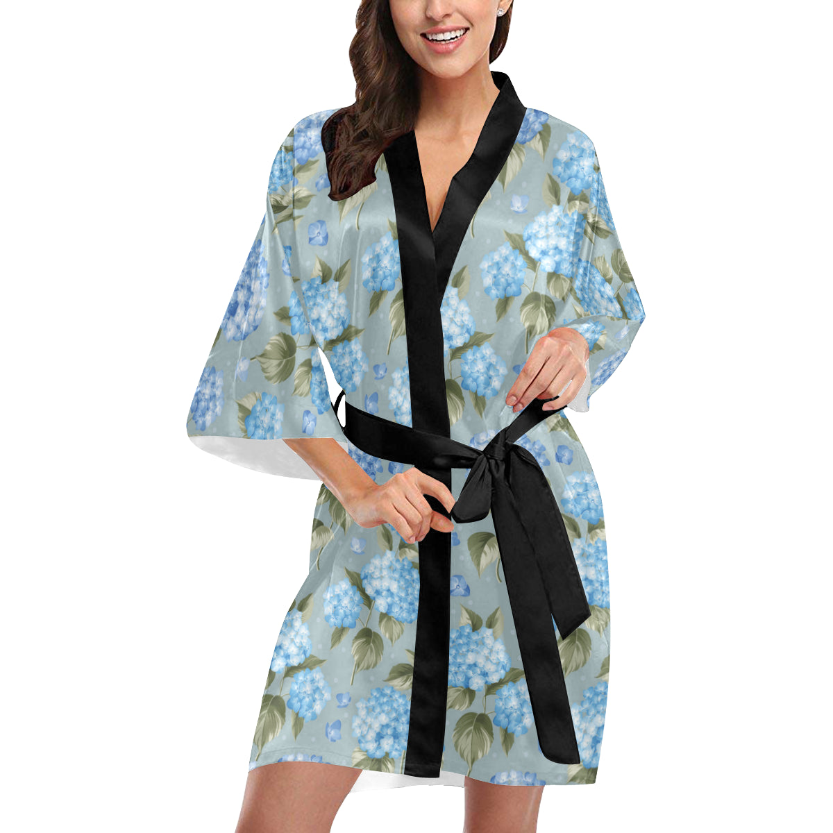 Hydrangea Pattern Print Design 01 Women's Short Kimono
