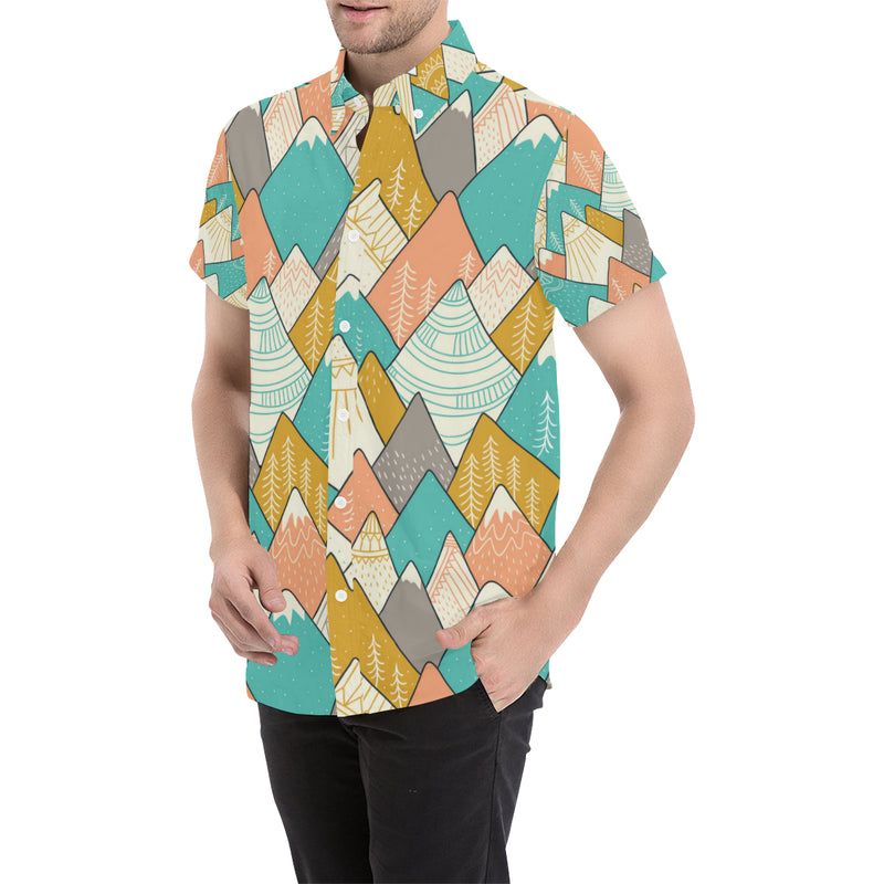 Mountain Pattern Print Design 02 Men's Short Sleeve Button Up Shirt