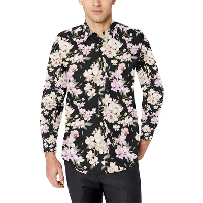 Orchid White Pattern Print Design OR03 Men's Long Sleeve Shirt