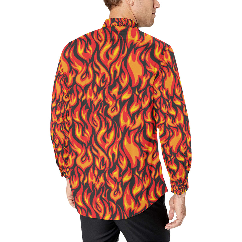 Flame Fire Print Pattern Men's Long Sleeve Shirt