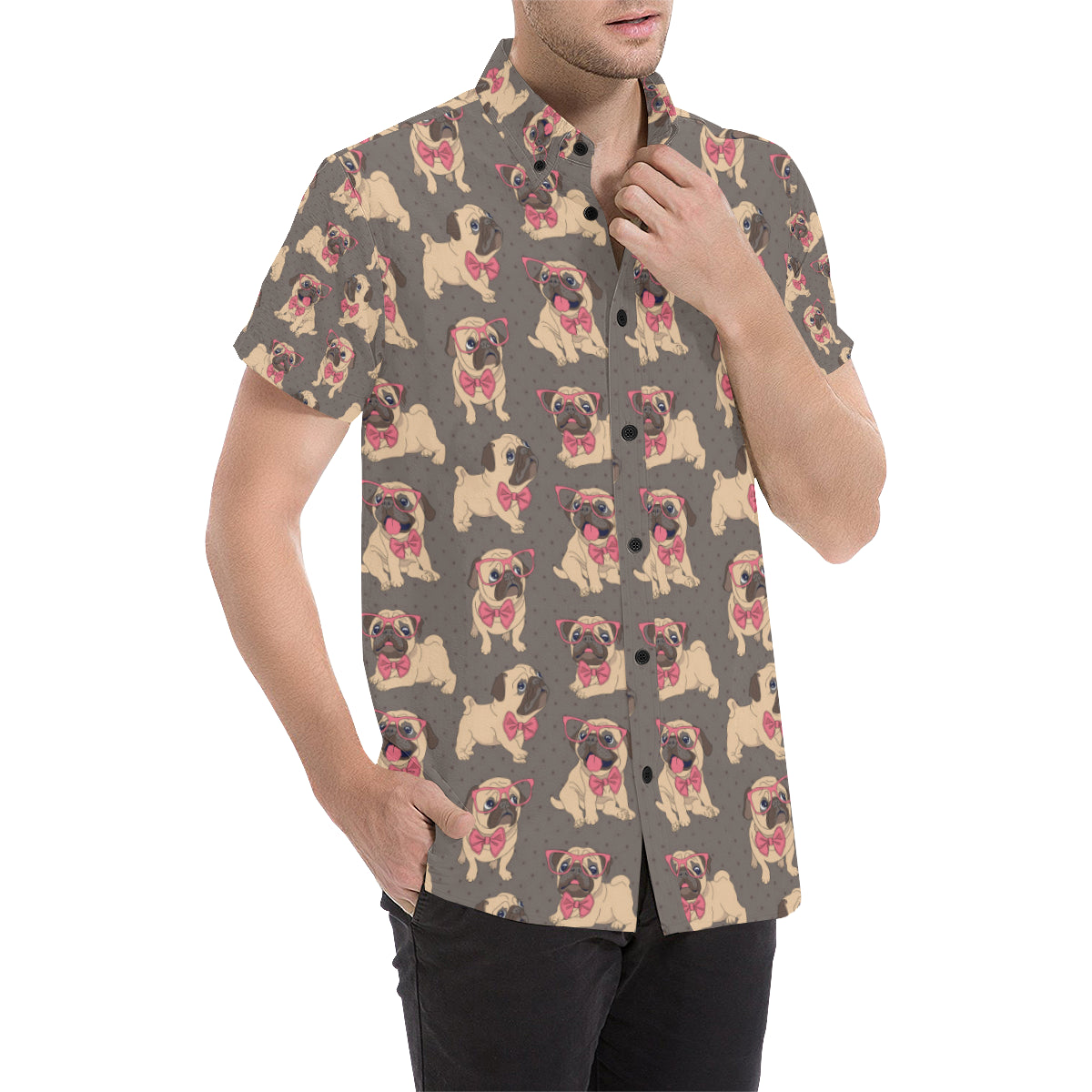 Pug Pattern Print Design A05 Men's Short Sleeve Button Up Shirt