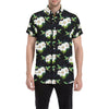 Hummingbird with Flower Pattern Print Design 03 Men's Short Sleeve Button Up Shirt