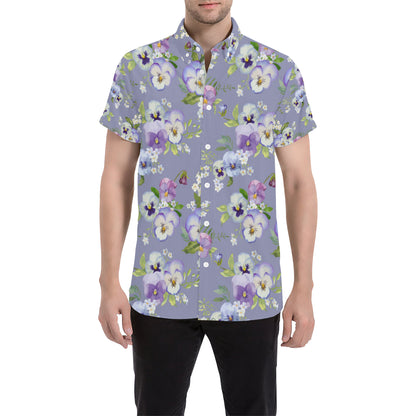 Pansy Pattern Print Design PS05 Men's Short Sleeve Button Up Shirt
