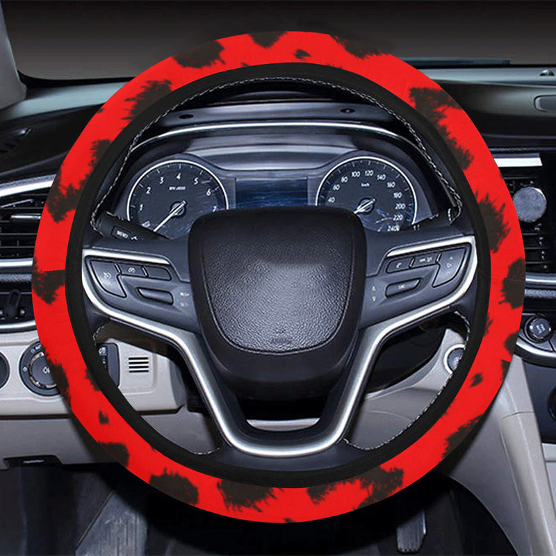 Leopard Red Skin Print Steering Wheel Cover with Elastic Edge