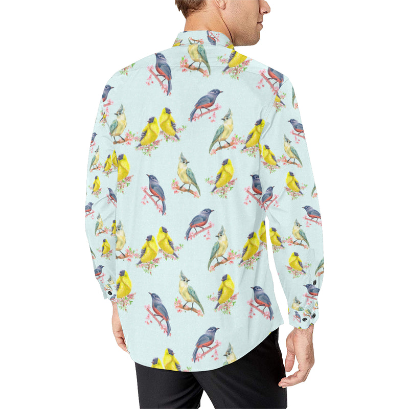 Bird Sweet Themed Print Pattern Men's Long Sleeve Shirt