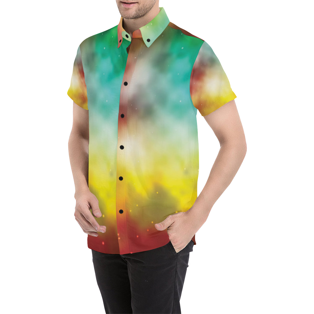 Nebula Pattern Print Design A04 Men's Short Sleeve Button Up Shirt