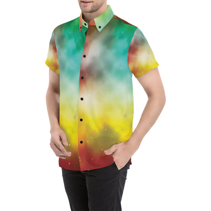 Nebula Pattern Print Design A04 Men's Short Sleeve Button Up Shirt