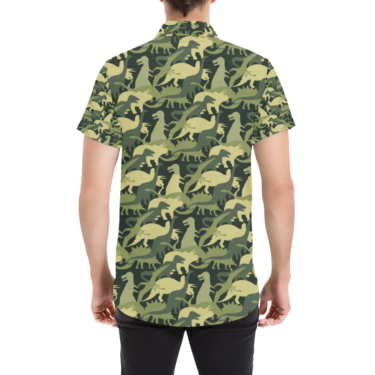 Camouflage Dinosaur Pattern Print Design 03 Men's Short Sleeve Button Up Shirt