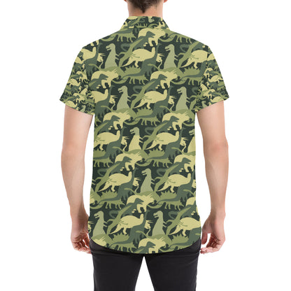 Camouflage Dinosaur Pattern Print Design 03 Men's Short Sleeve Button Up Shirt