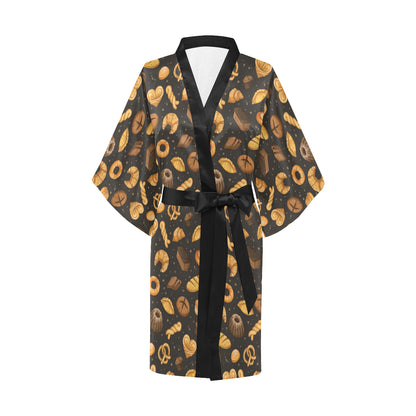 Bread Pattern Print Design 05 Women's Short Kimono