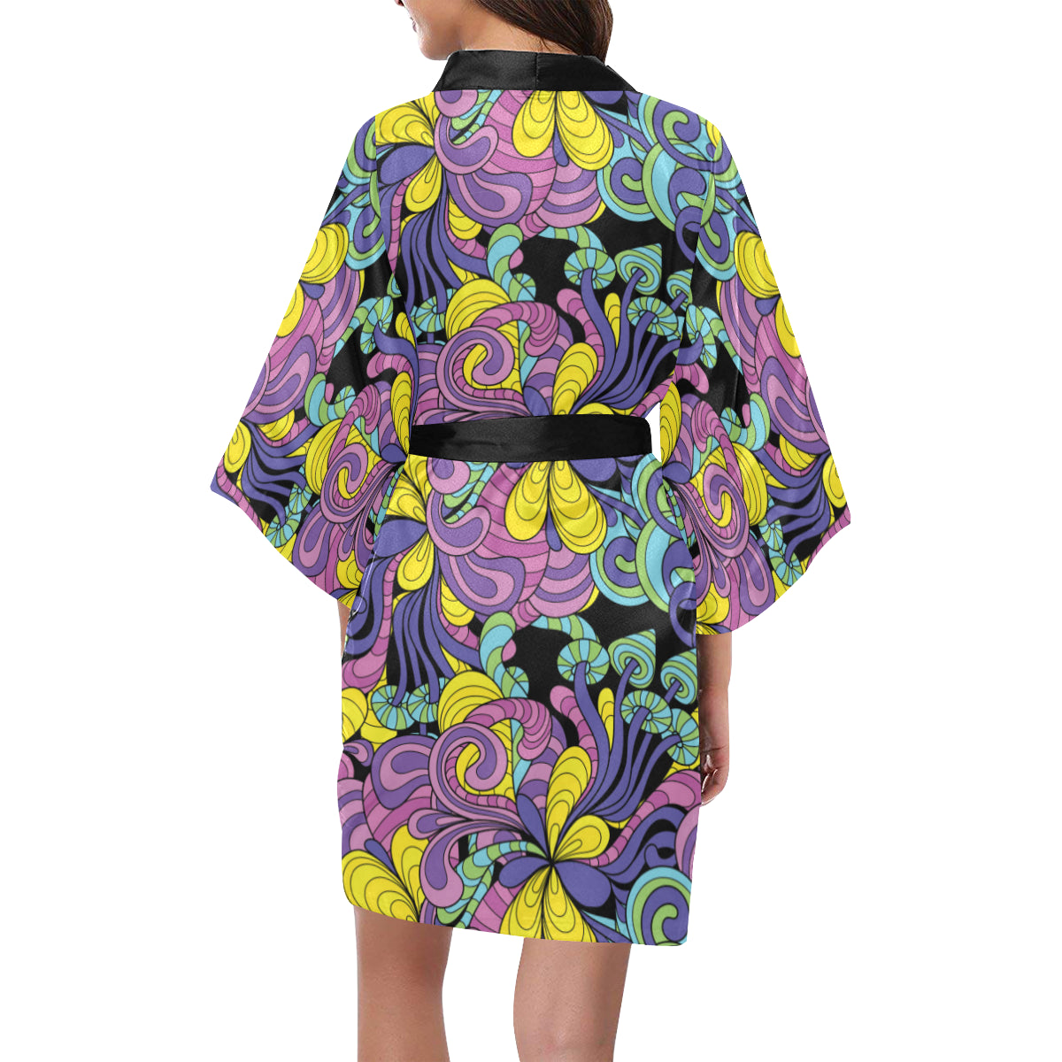 Psychedelic Pattern Print Design A04 Women's Short Kimono