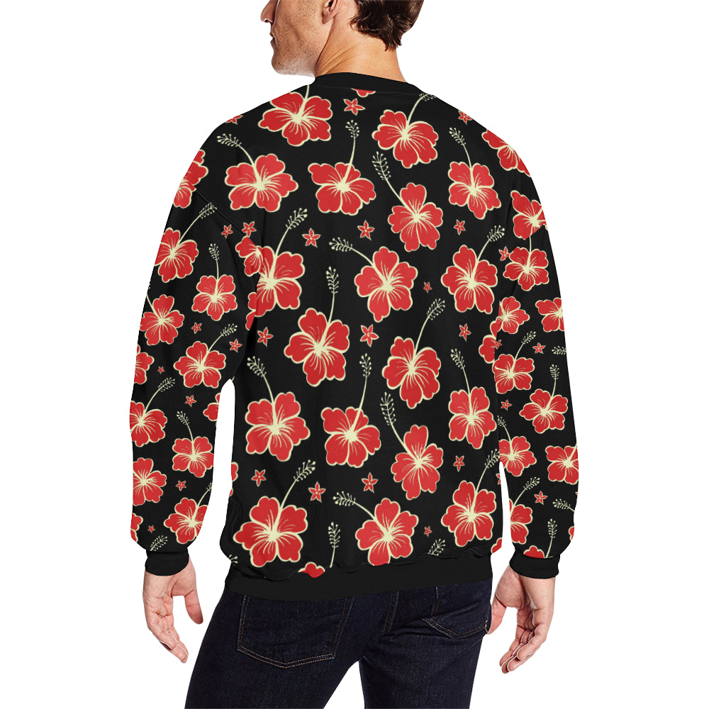 Red Hibiscus Pattern Print Design HB021 Men Long Sleeve Sweatshirt